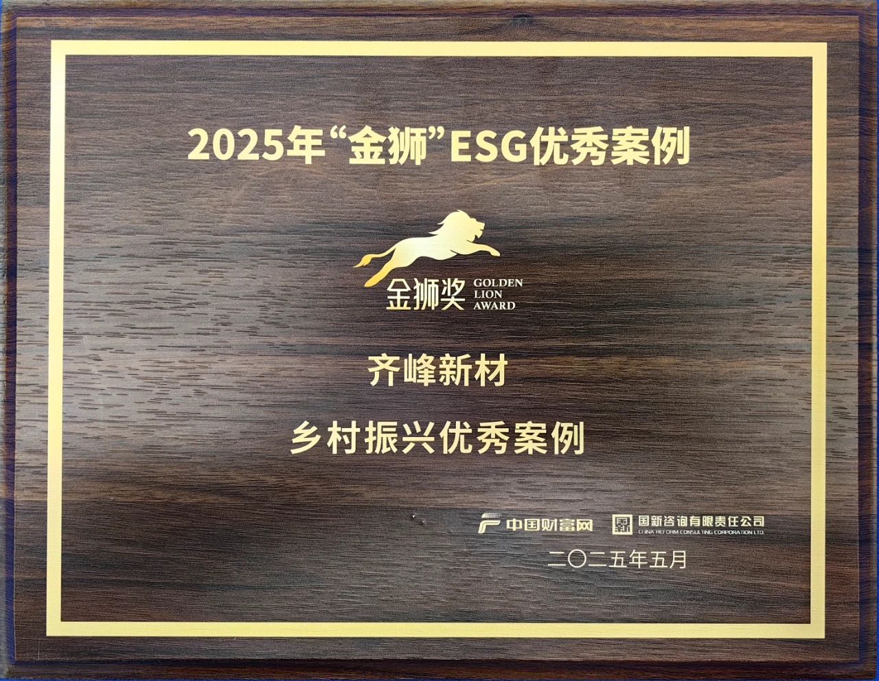 2025年5月9日28圈新材入选2025“金狮”ESG——乡村振兴优秀案例
